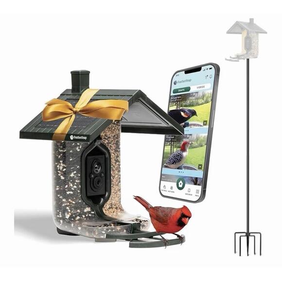 FeatherSnap Smart Bird Feeder with AI Bird Identification and HD Camera w Stand